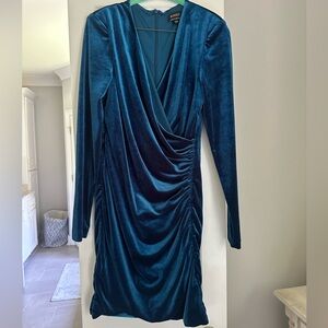 Bardot Teal Long Sleeve Velvet Dress SMALL